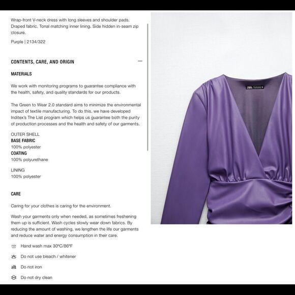 Zara purple faux leather long sleeve V-neck ruched mini dress Sz L NWT - Picture 5 of 14